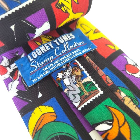 Looney Tunes Postage Stamp Collection Men's Necktie Tweety Bird Roadrunner - Picture 5 of 8